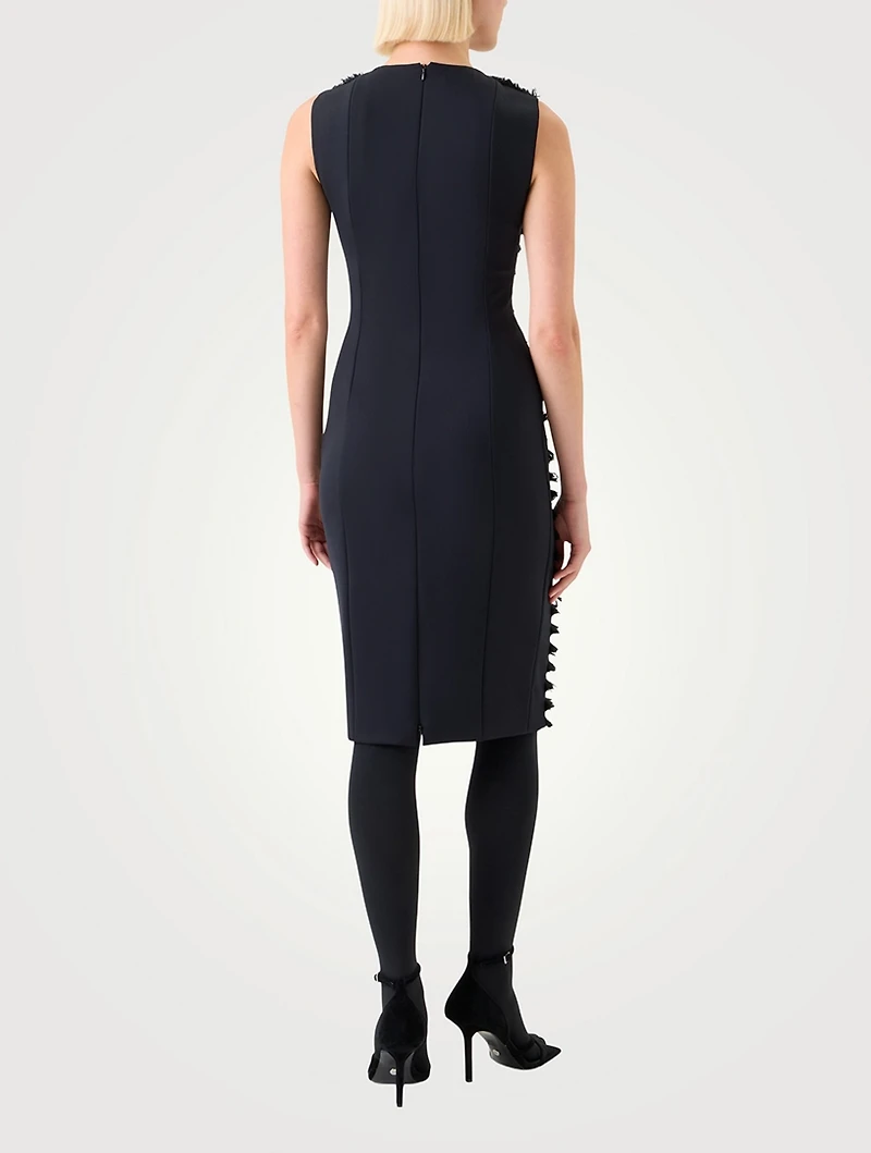 Fringe-Trimmed Taffeta Midi Dress