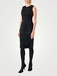 Fringe-Trimmed Taffeta Midi Dress