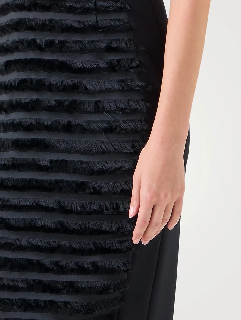 Fringe-Trimmed Taffeta Midi Dress