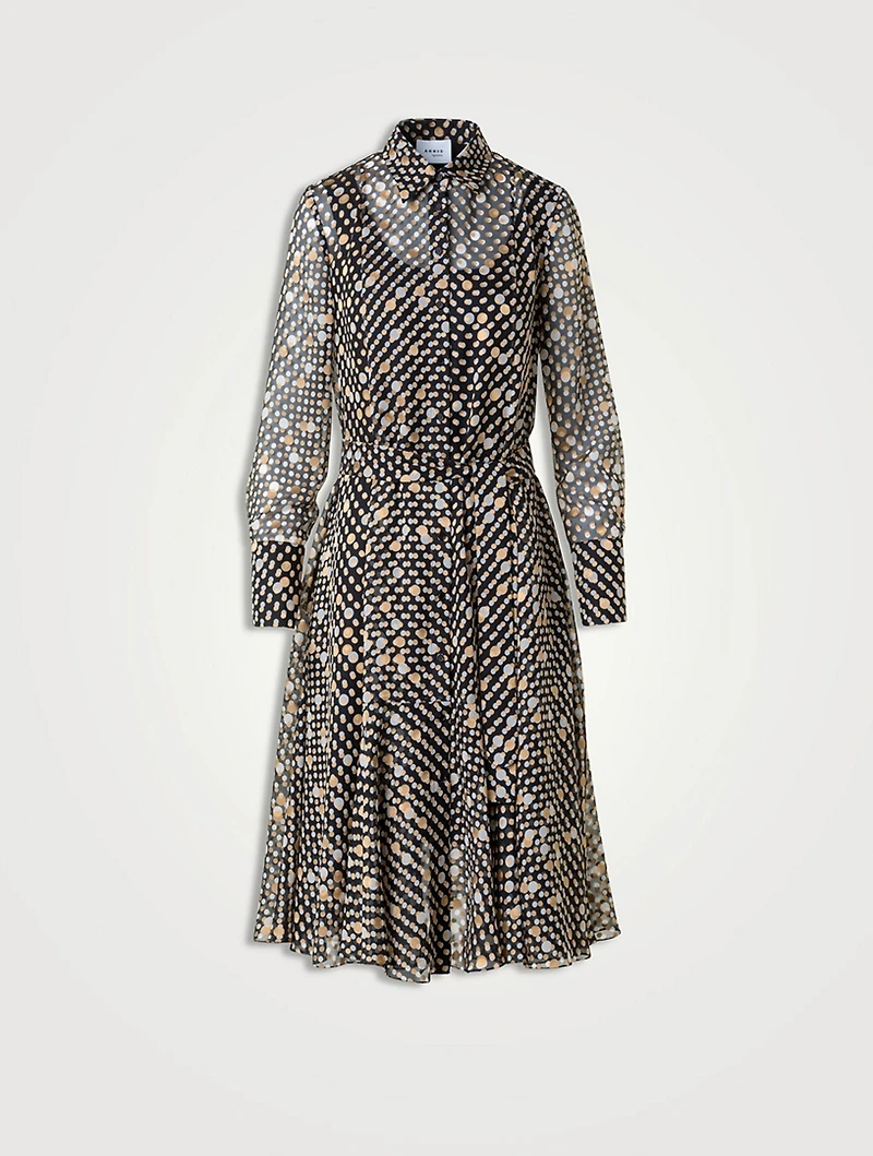 Belted Shirt Dress Polka Dot Print