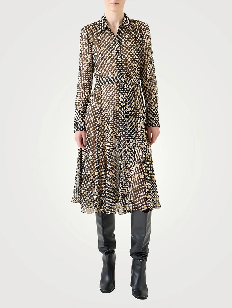 Belted Shirt Dress Polka Dot Print
