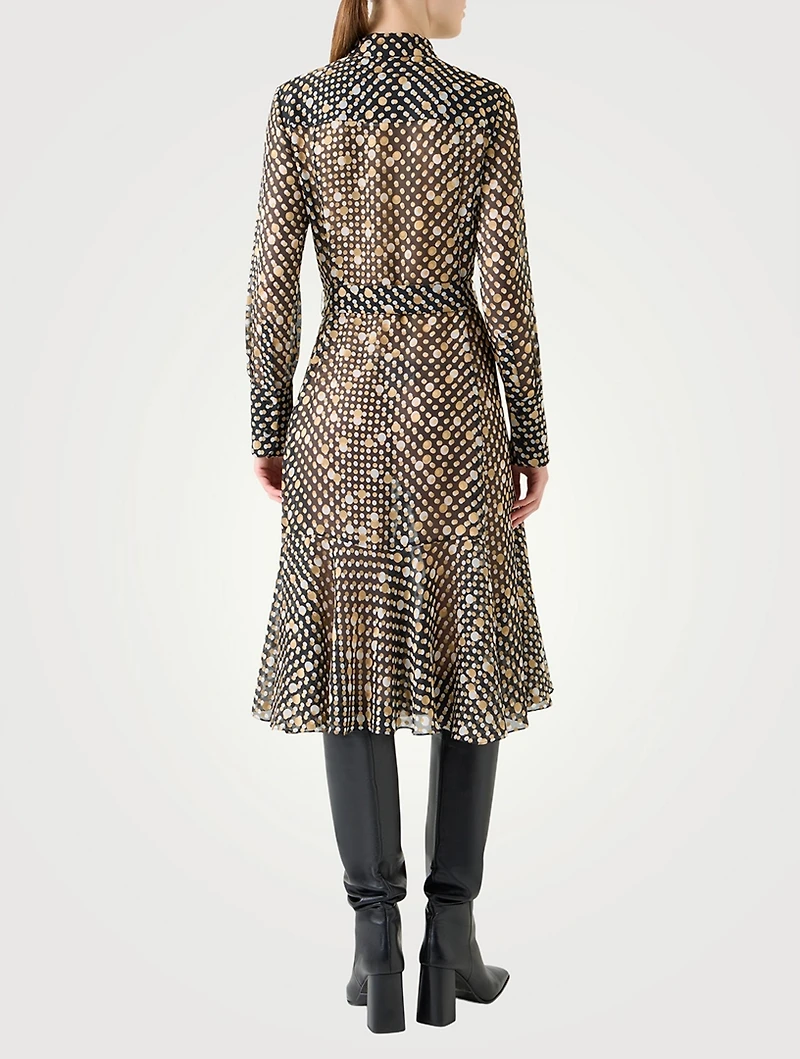 Belted Shirt Dress Polka Dot Print