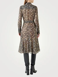 Belted Shirt Dress Polka Dot Print