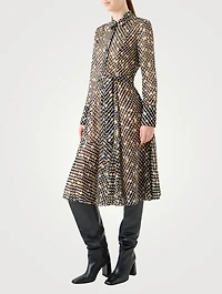 Belted Shirt Dress Polka Dot Print