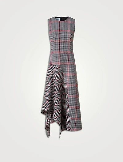 Asymmetric Wool Dress Houndstooth Print