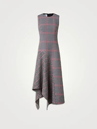 Asymmetric Wool Dress Houndstooth Print