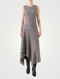 Asymmetric Wool Dress Houndstooth Print