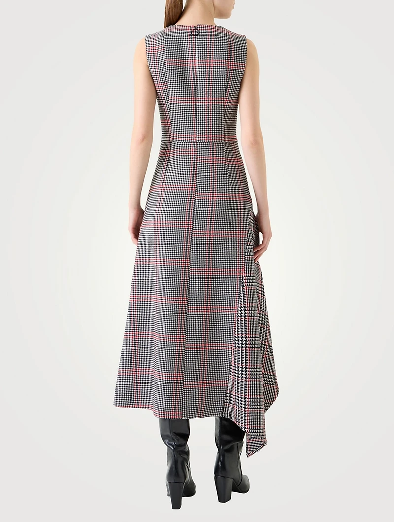 Asymmetric Wool Dress Houndstooth Print