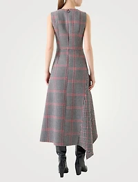 Asymmetric Wool Dress Houndstooth Print