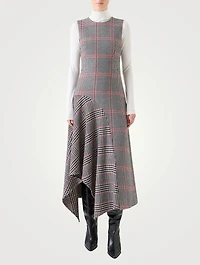 Asymmetric Wool Dress Houndstooth Print