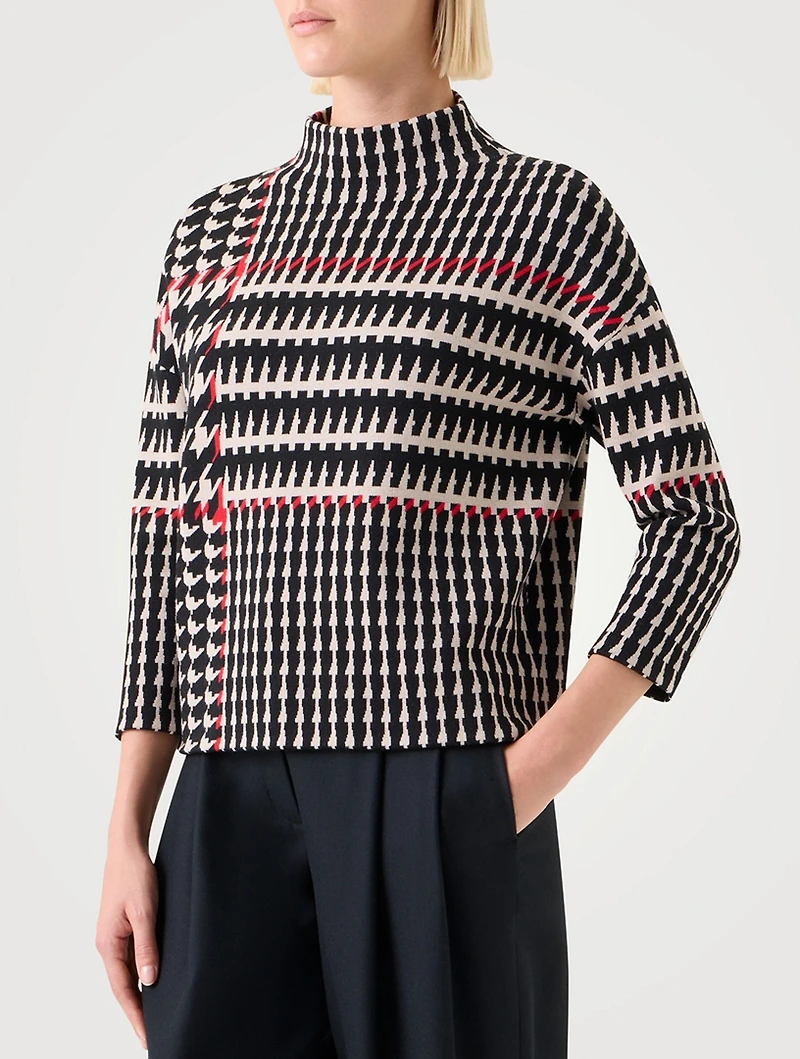 Mockneck Top Glen Check Print