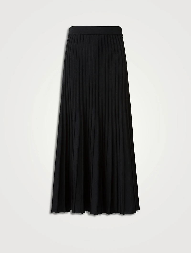 Pleated Wool Midi Skirt
