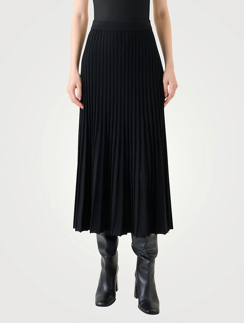 Pleated Wool Midi Skirt
