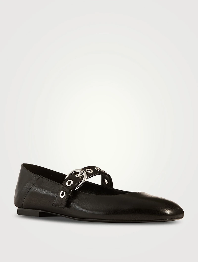 Supermoto Leather Mary Jane Ballet Flats
