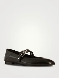 Supermoto Leather Mary Jane Ballet Flats