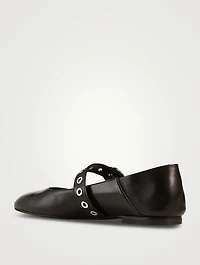 Supermoto Leather Mary Jane Ballet Flats