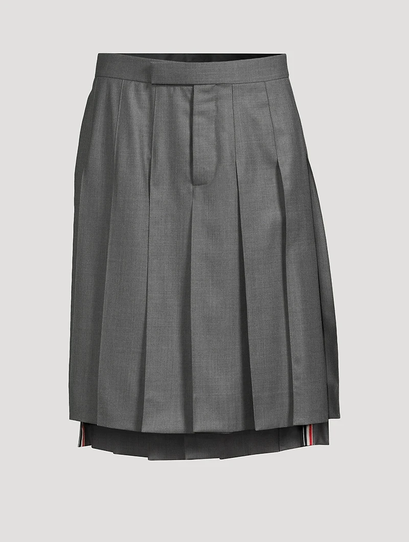 Pleated Wool Twill Midi Skirt
