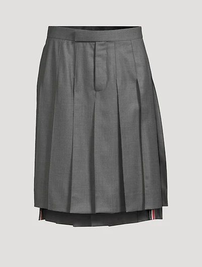 Pleated Wool Twill Midi Skirt