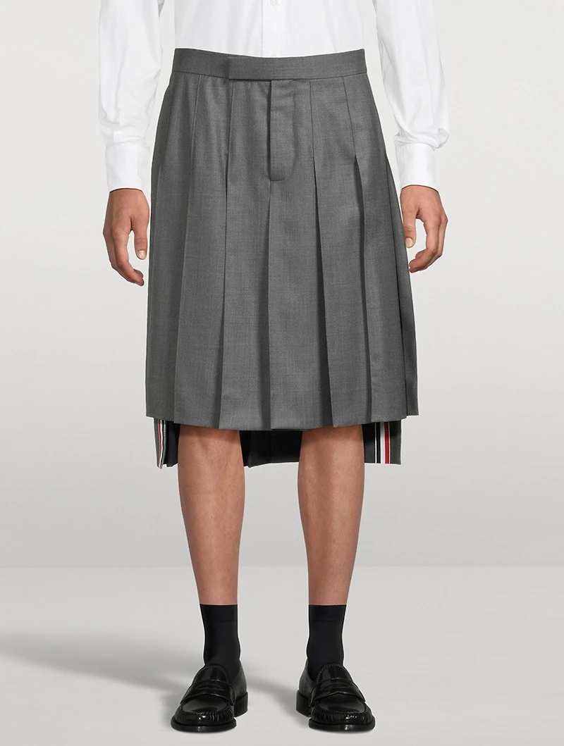 Pleated Wool Twill Midi Skirt