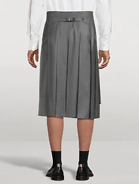 Pleated Wool Twill Midi Skirt