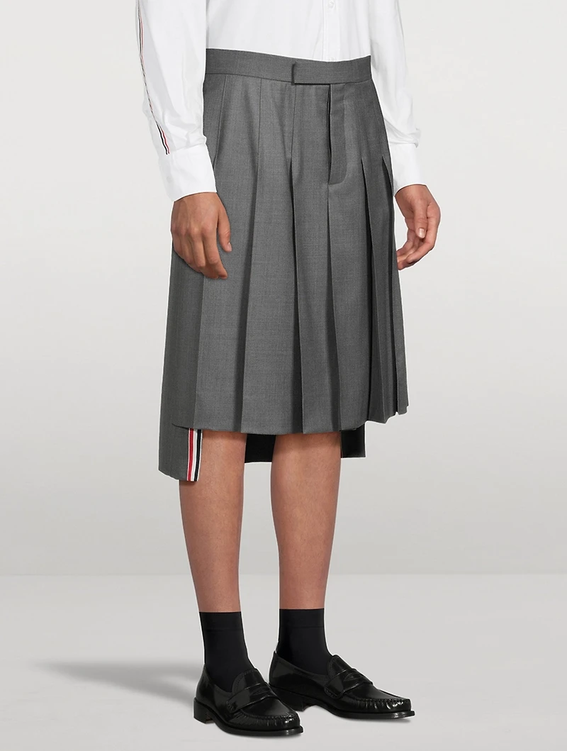 Pleated Wool Twill Midi Skirt