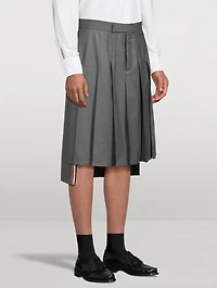 Pleated Wool Twill Midi Skirt