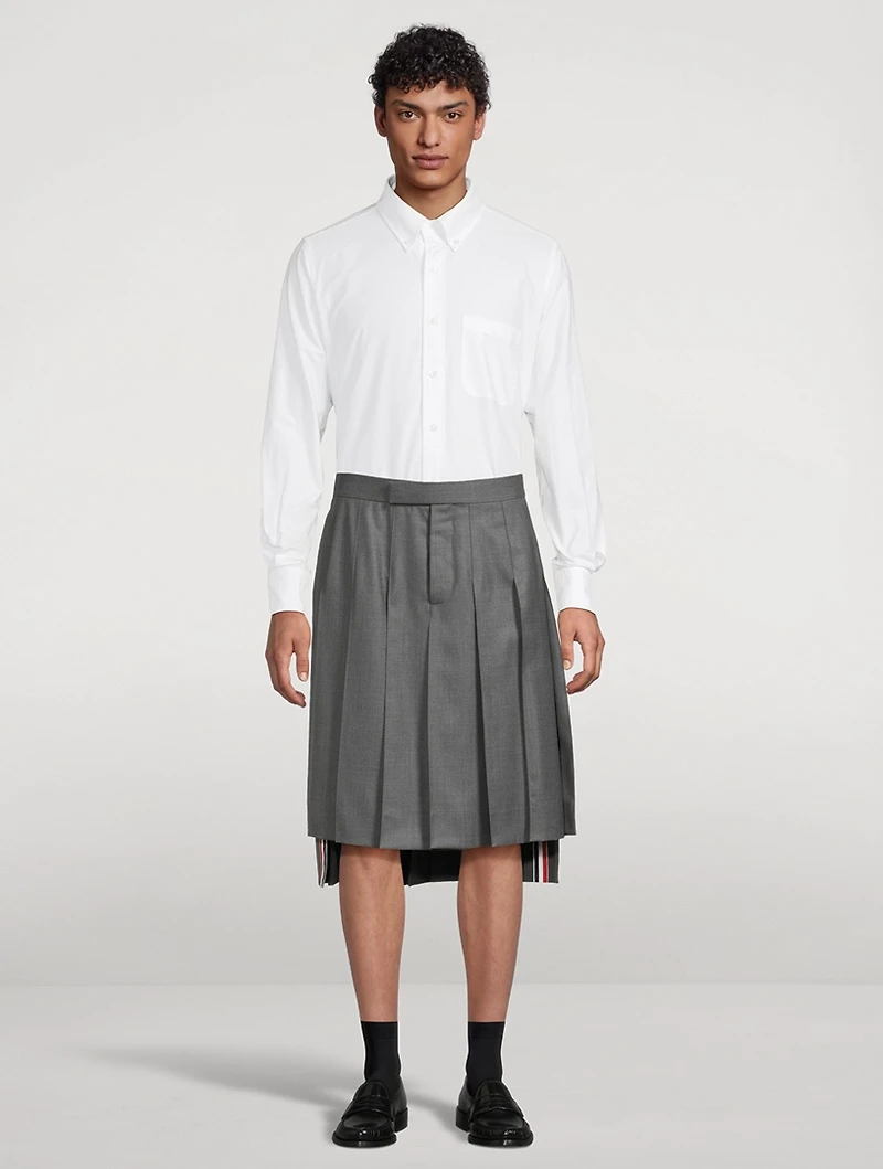 Pleated Wool Twill Midi Skirt