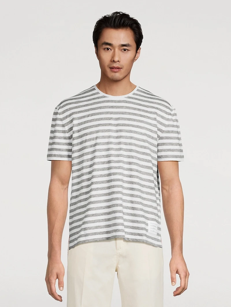Striped Stretch Linen Jersey Ringer T-Shirt