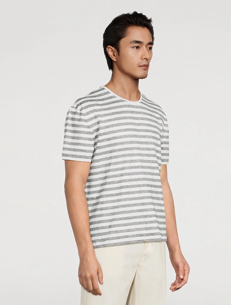 Striped Stretch Linen Jersey Ringer T-Shirt