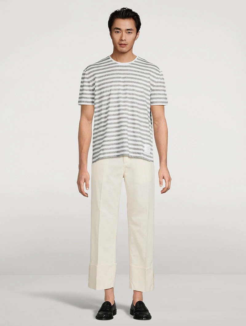 Striped Stretch Linen Jersey Ringer T-Shirt