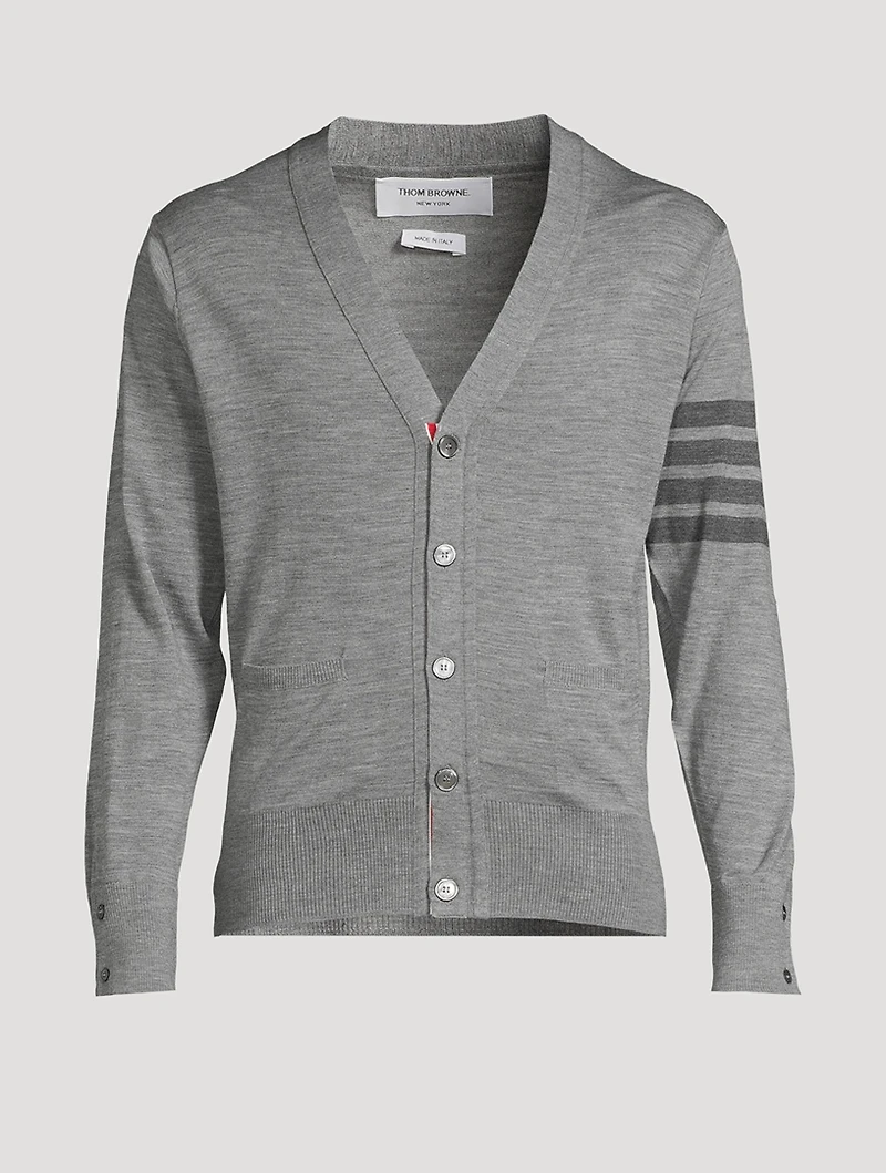 4-Bar Wool V-Neck Cardigan