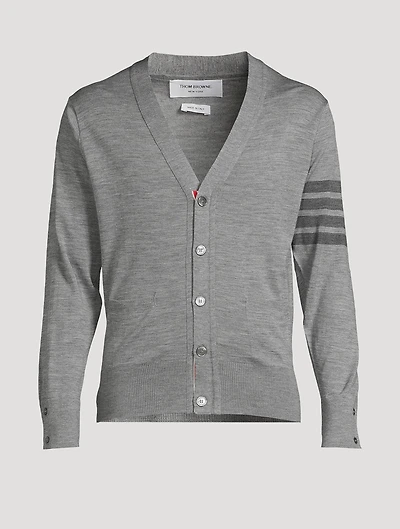 4-Bar Wool V-Neck Cardigan