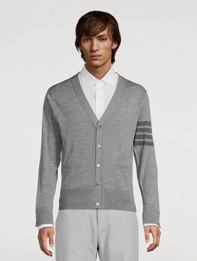 4-Bar Wool V-Neck Cardigan
