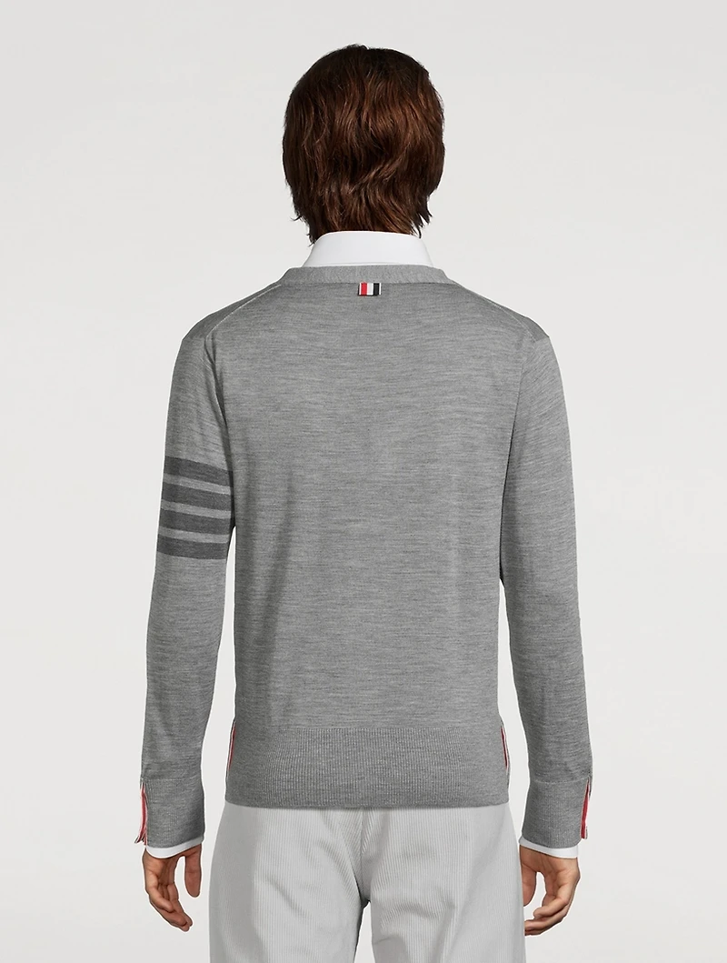 4-Bar Wool V-Neck Cardigan