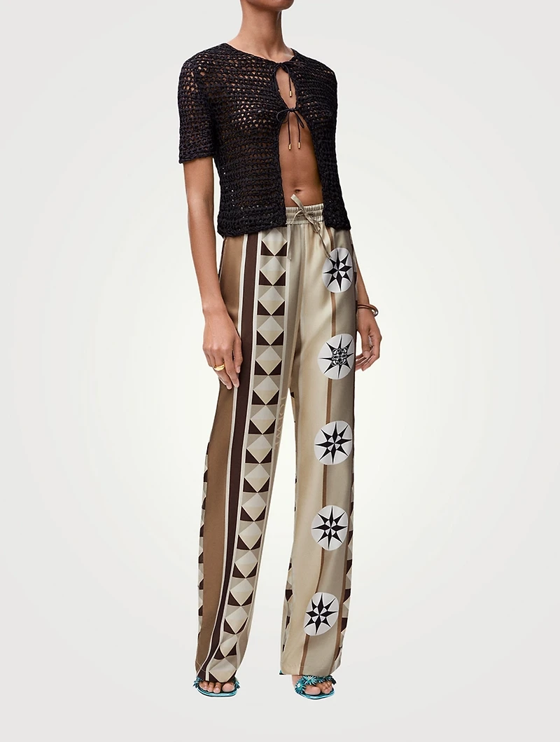 Loewe x Paula's Ibiza Silk Pajama Pants Compass Print