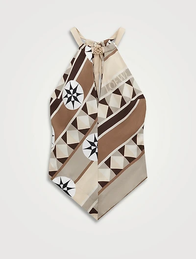 Loewe x Paula's Ibiza Silk Halter Top Compass Print