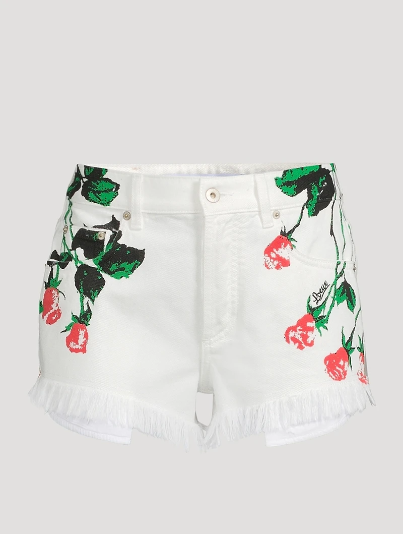 Loewe x Paula's Ibiza Denim Shorts Rose Print