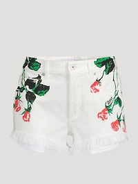 Loewe x Paula's Ibiza Denim Shorts Rose Print