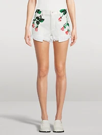 Loewe x Paula's Ibiza Denim Shorts Rose Print