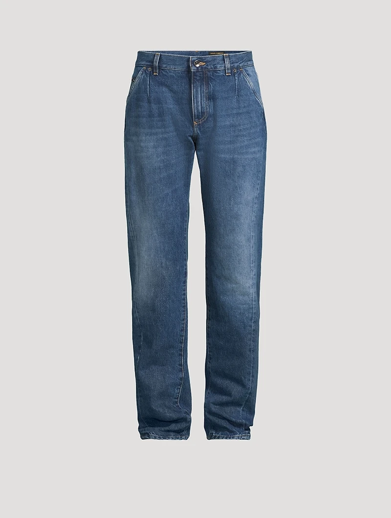 Pleated Straight Jeans