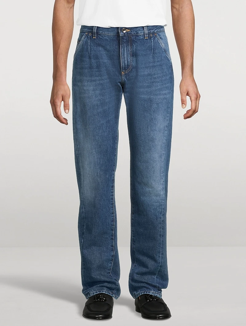Pleated Straight Jeans