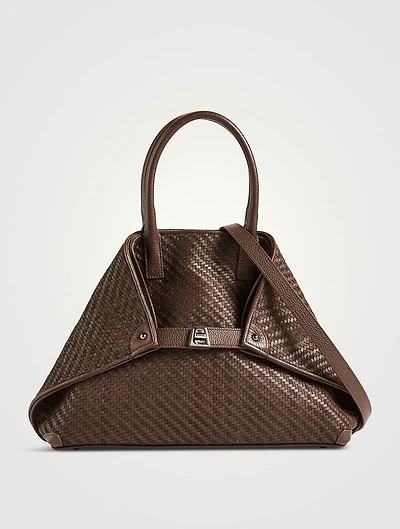 Small Ai Woven Leather Top Handle Bag