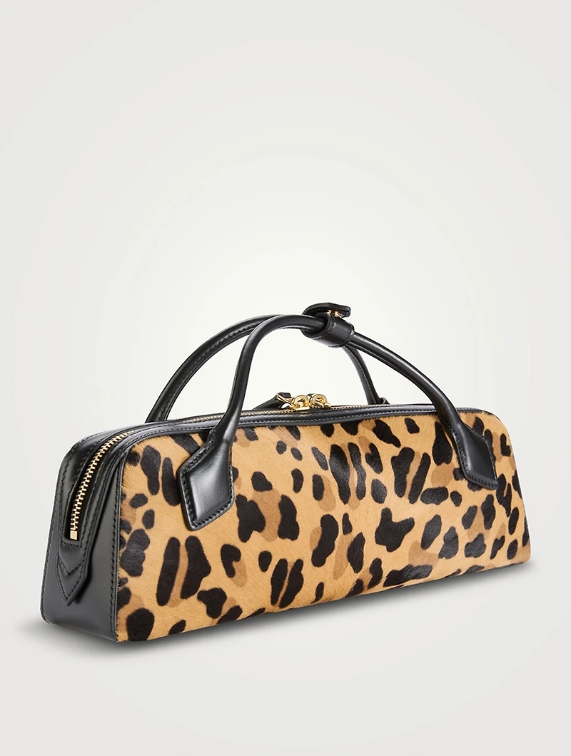 Le Teckel Calf Hair Clutch In Leopard Print