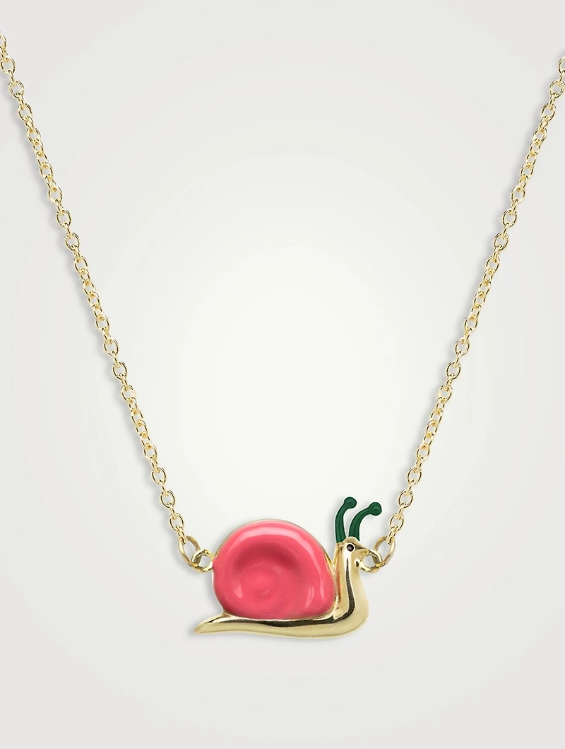 9K Gold Caracol Enamel Pendant Necklace