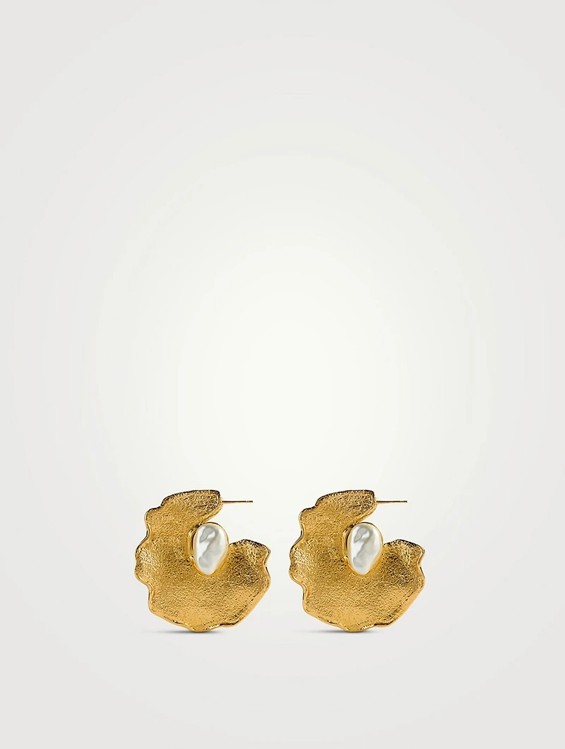 Faux Pearl Lilypad Clip-On Hoops
