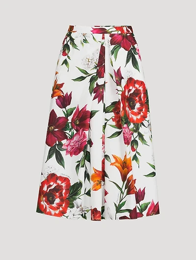 Poplin Midi Skirt Floral Print