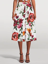 Poplin Midi Skirt Floral Print