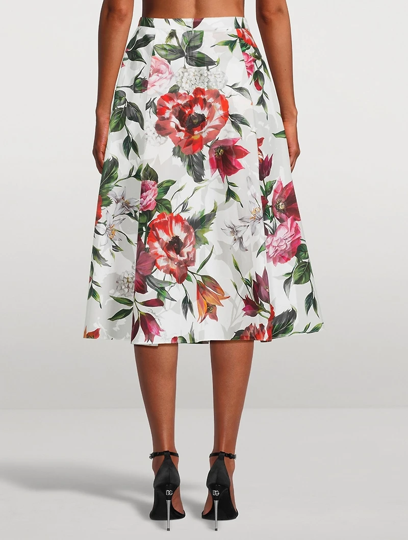 Poplin Midi Skirt Floral Print