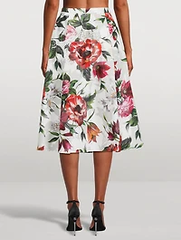 Poplin Midi Skirt Floral Print