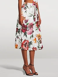 Poplin Midi Skirt Floral Print